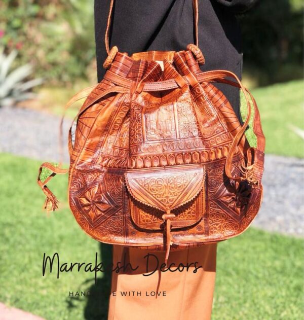 il_794xN.5470873541_c9u8 Handcrafted Moroccan Leather Drawstring Bucket Bag -Bohemian Leather Drawstring Bucket Bag - Wanderlust Bag - Handmade Leather Crossbody Bag